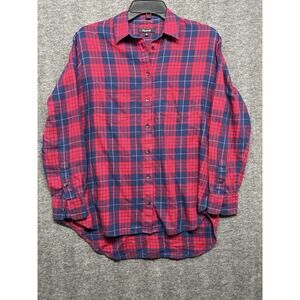 Madewell Women's Edina Flannel Long Sleeve Button Up Shirt Red Blue Plaid XS‎